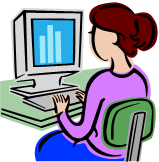 image: woman looking at graph on computer.